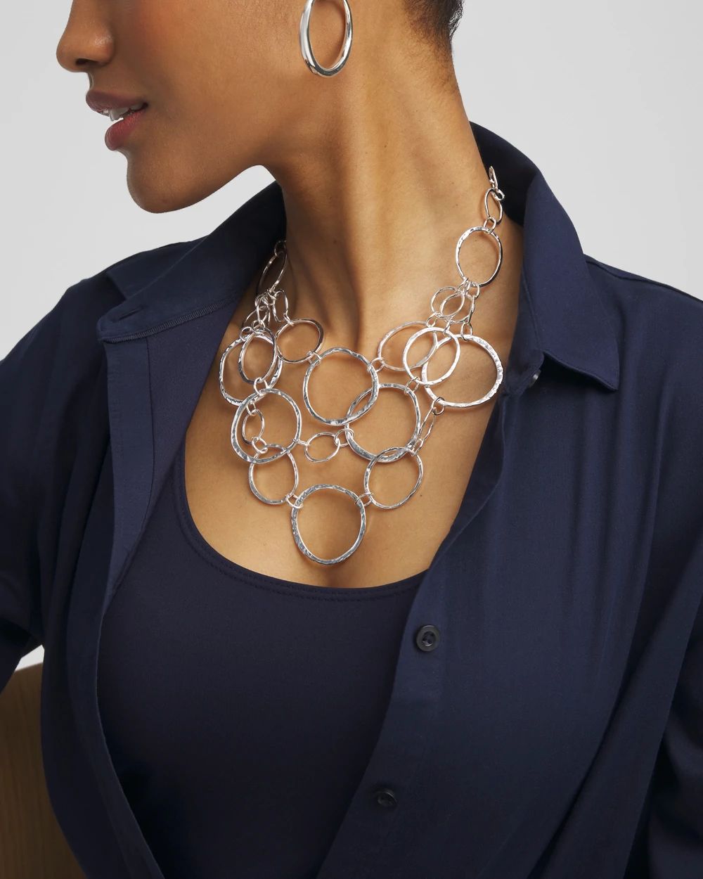 Short Silvertone Multi-Strand Link Necklace | Chico's Short Silvertone Multi-Strand Link Necklace | Chico's